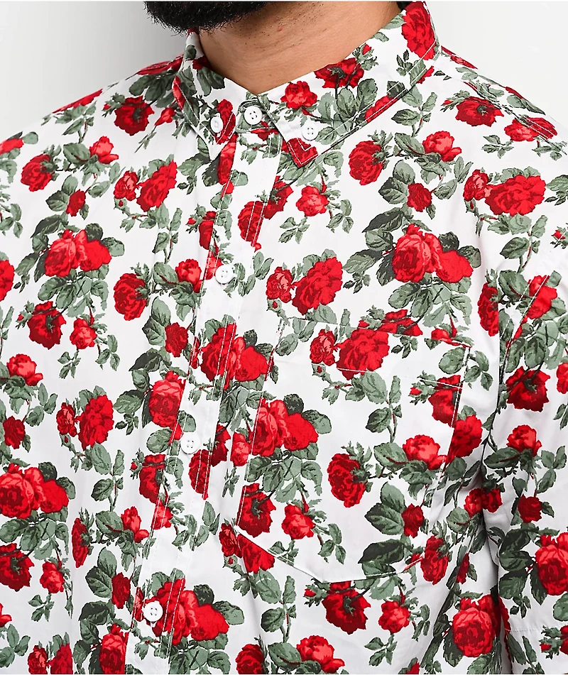 Empyre Tate Roses White & Red Button Up Shirt