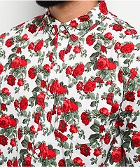 Empyre Tate Roses White & Red Button Up Shirt