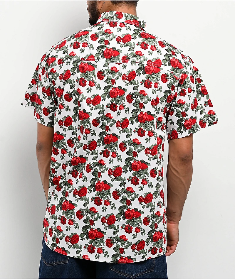 Empyre Tate Roses White & Red Button Up Shirt