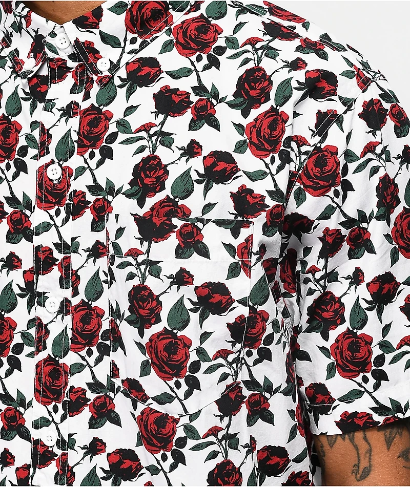 Empyre Tate Roses White Short Sleeve Button Up Shirt