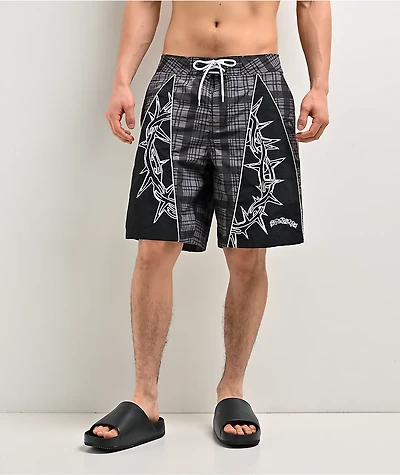Empyre Thorn Grey Plaid & Black Board Shorts