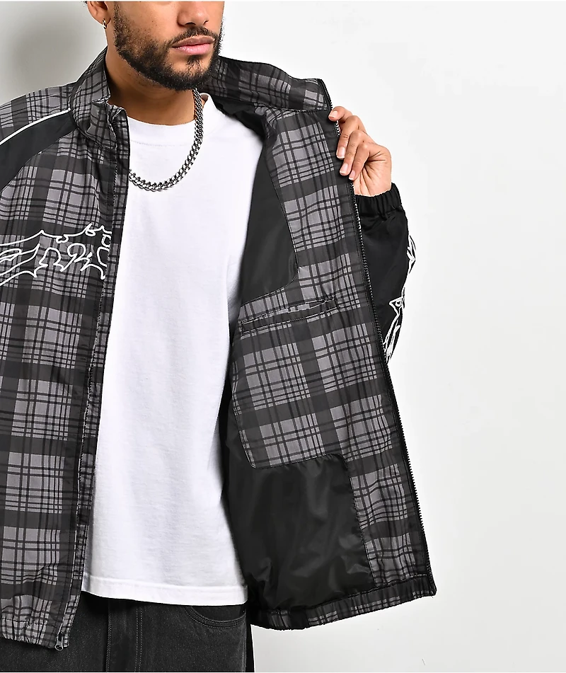 Empyre Thorns Grey Plaid & Black Windbreaker Jacket