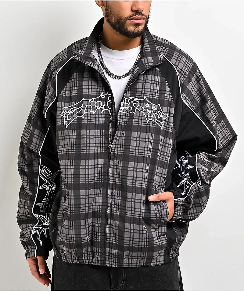 Empyre Thorns Grey Plaid & Black Windbreaker Jacket