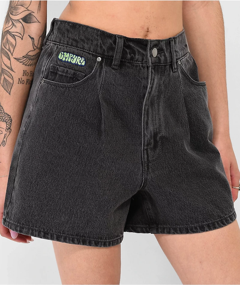 Empyre Tori Black Pleated Denim Skate Shorts