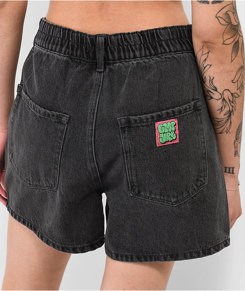 Empyre Tori Black Pleated Denim Skate Shorts