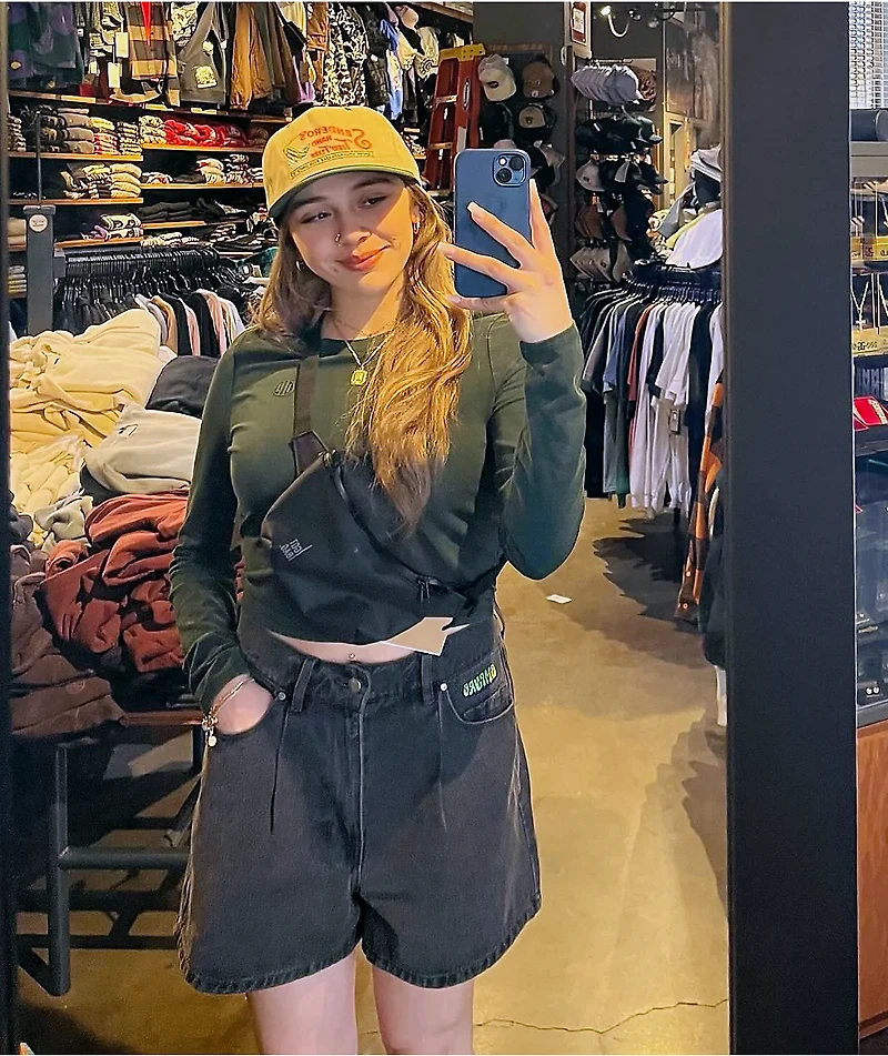 Empyre Tori Black Pleated Denim Skate Shorts