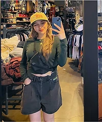 Empyre Tori Black Pleated Denim Skate Shorts