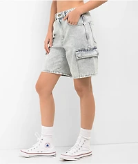 Empyre Tori Blue Acid Wash Denim Cargo Shorts