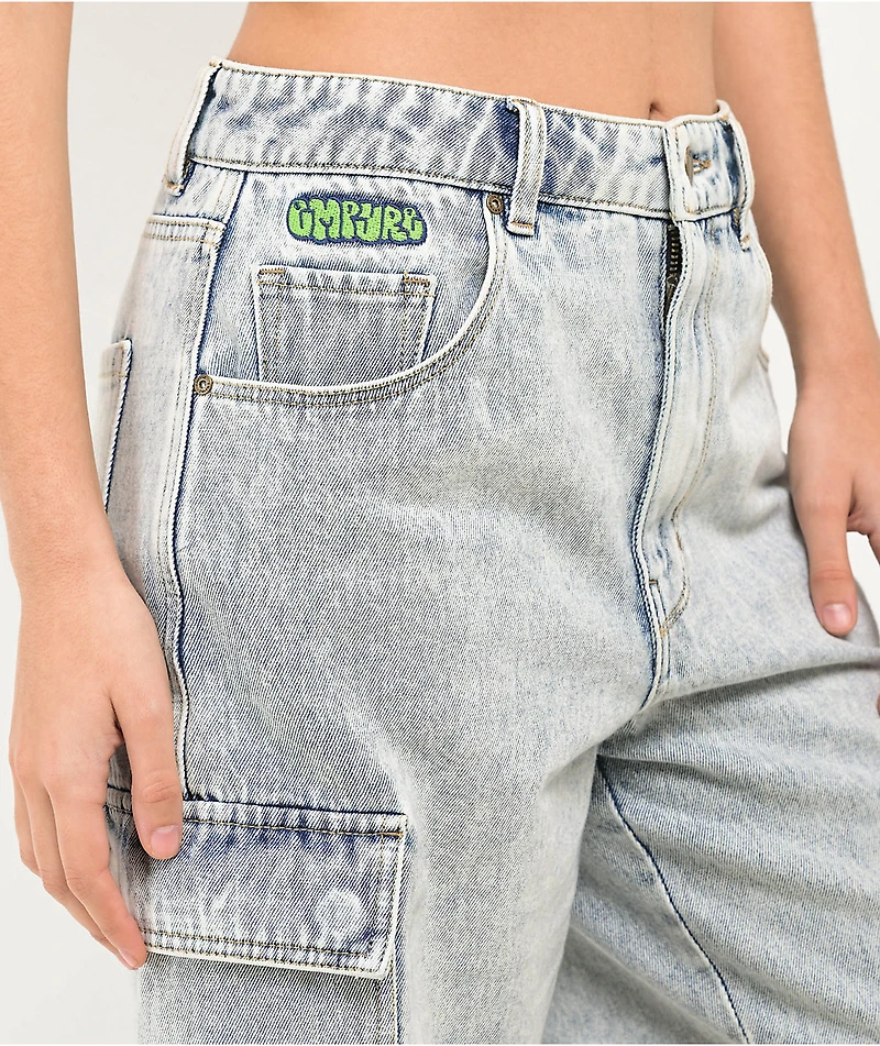 Empyre Tori Blue Acid Wash Denim Cargo Shorts