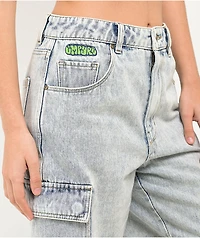 Empyre Tori Blue Acid Wash Denim Cargo Shorts