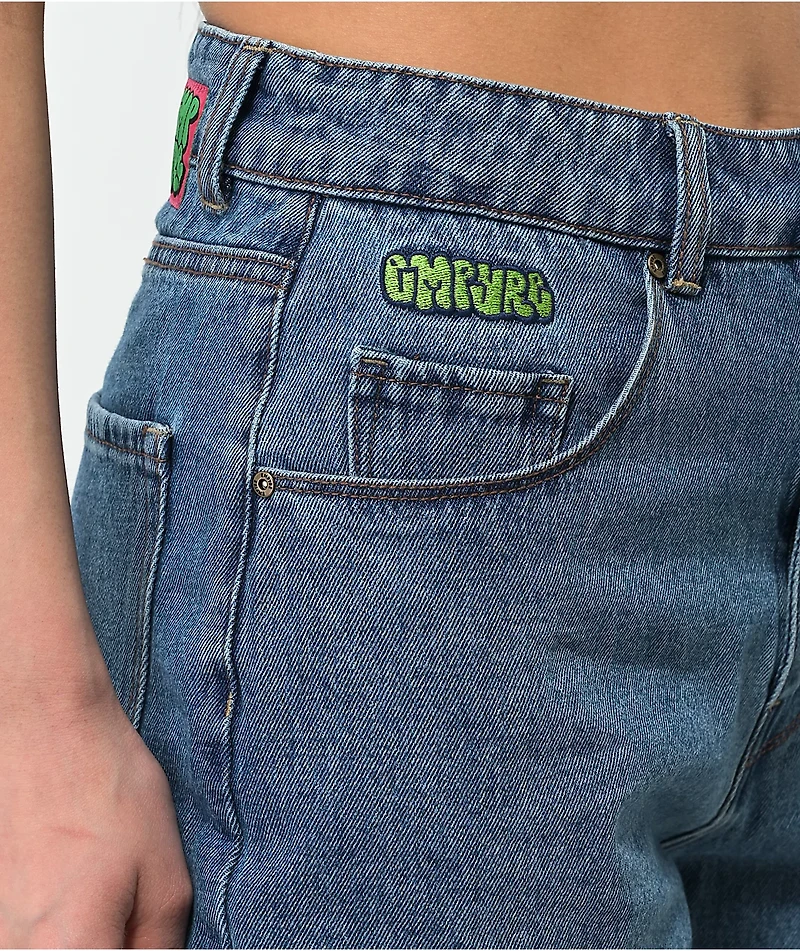 Empyre Tori Blue Wash Loose Fit Skate Shorts