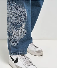 Empyre Tori Dragon Embroidery Blue Denim Skate Jeans