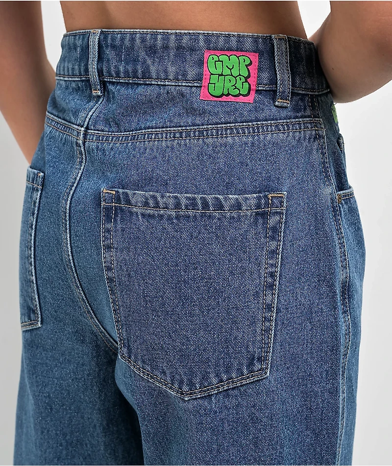 Empyre Tori Dragon Embroidery Blue Denim Skate Jeans