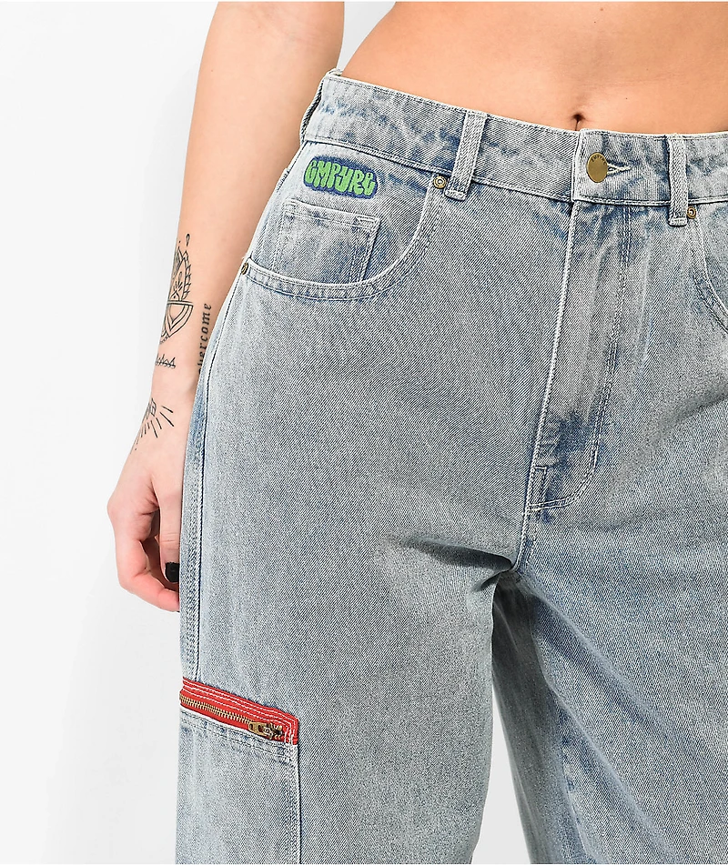 Empyre Tori Light Blue Wash Zippered Cargo Skate Jeans