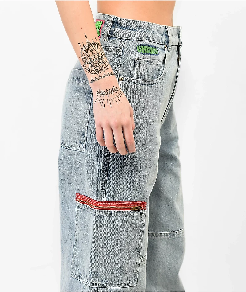 Empyre Tori Light Blue Wash Zippered Cargo Skate Jeans