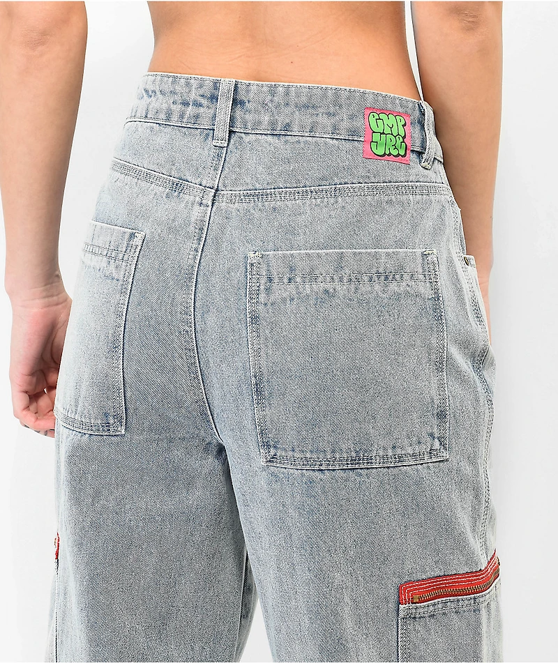 Empyre Tori Light Blue Wash Zippered Cargo Skate Jeans