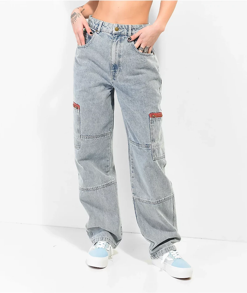 Empyre Tori Light Blue Wash Zippered Cargo Skate Jeans