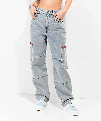 Empyre Tori Light Blue Wash Zippered Cargo Skate Jeans