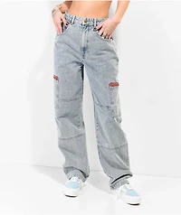 Empyre Tori Light Blue Wash Zippered Cargo Skate Jeans