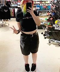 Empyre Tori Loose Fit Black Wash Denim Skate Shorts