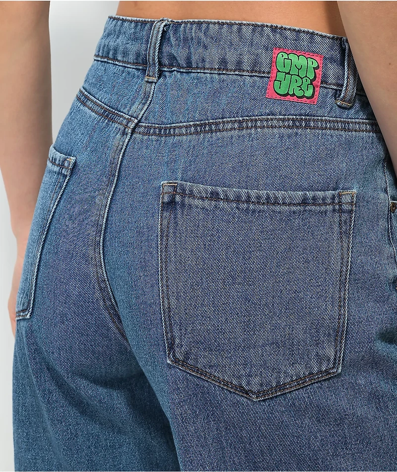 Empyre Tori Loose Fit Light Wash Denim Skate Shorts