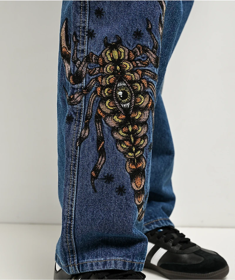 Empyre Tori Scorpion Embroidery Blue Skate Jeans