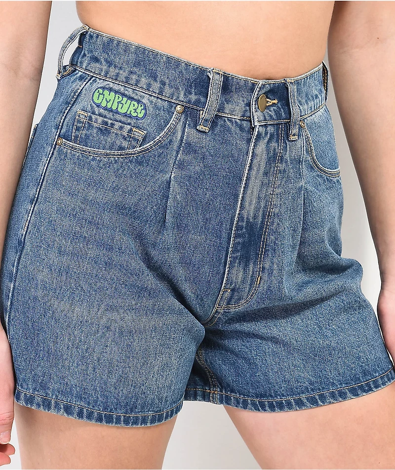 Empyre Tori Sk8 Pleated Blue Denim Skate Shorts