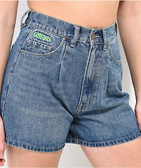 Empyre Tori Sk8 Pleated Blue Denim Skate Shorts