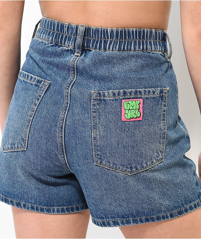 Empyre Tori Sk8 Pleated Blue Denim Skate Shorts