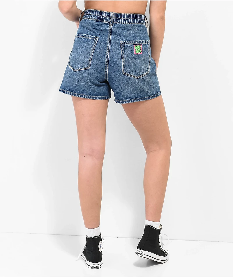 Empyre Tori Sk8 Pleated Blue Denim Skate Shorts