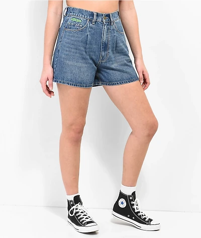 Empyre Tori Sk8 Pleated Blue Denim Skate Shorts