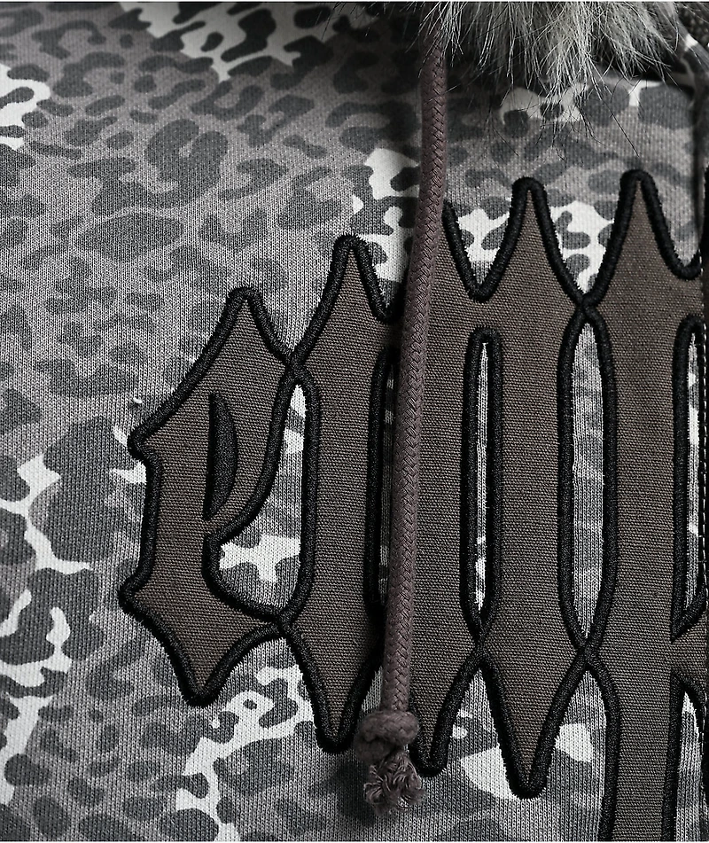 Empyre Transplant Grey Cheetah Faux Fur Zip Hoodie