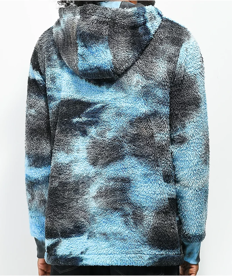 Empyre Tyen Blue & Black Tie Dye Sherpa Fleece Hoodie