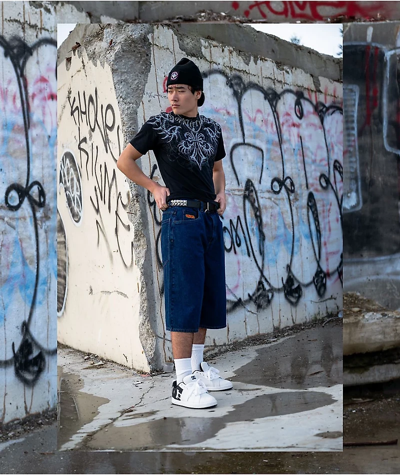 Empyre Ultra Wide Dark Blue Skate Jean Shorts