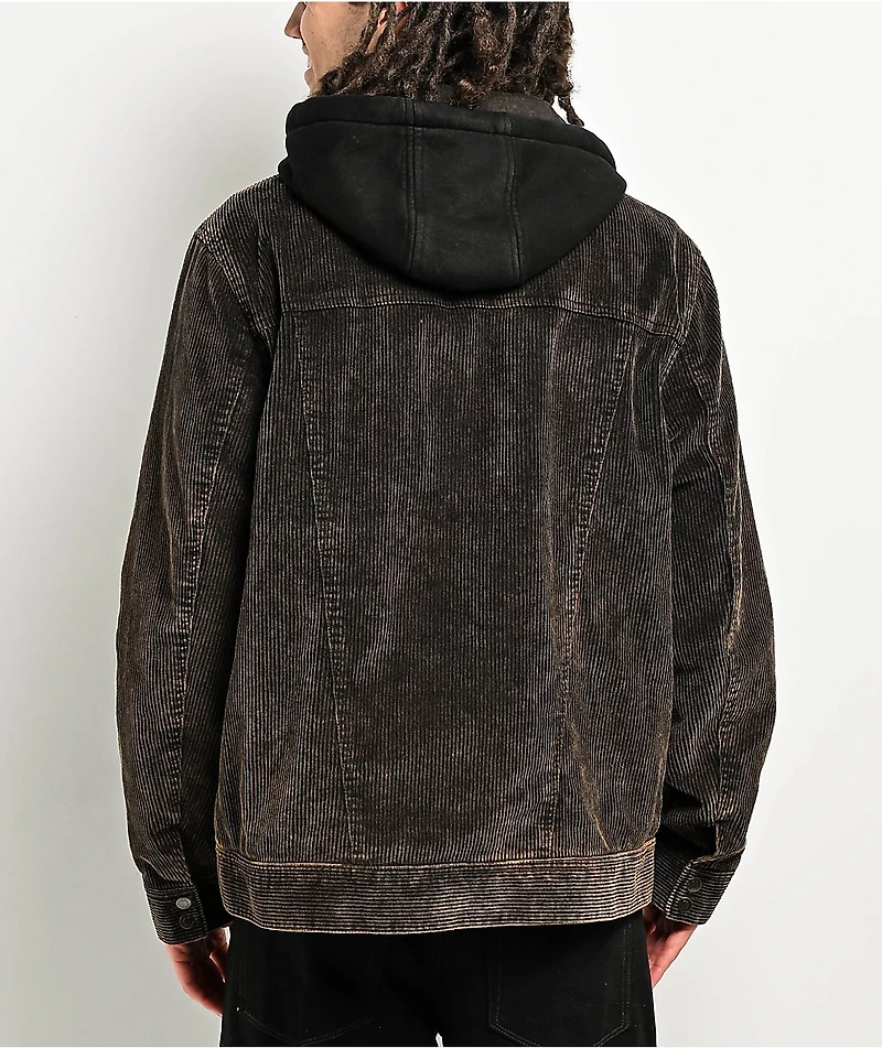 Empyre Warrant Black Wash Corduroy Hooded Work Jacket