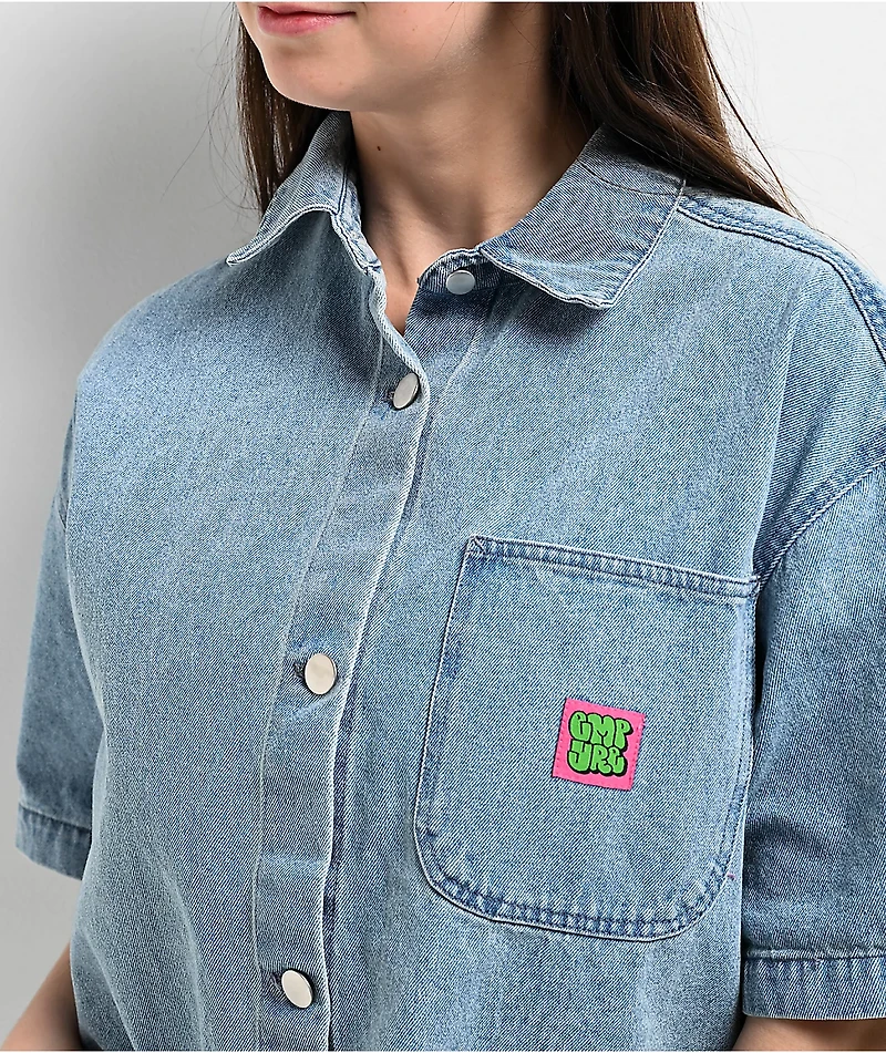 Empyre Wesley Light Blue Button Up Short Sleeve Denim Shirt