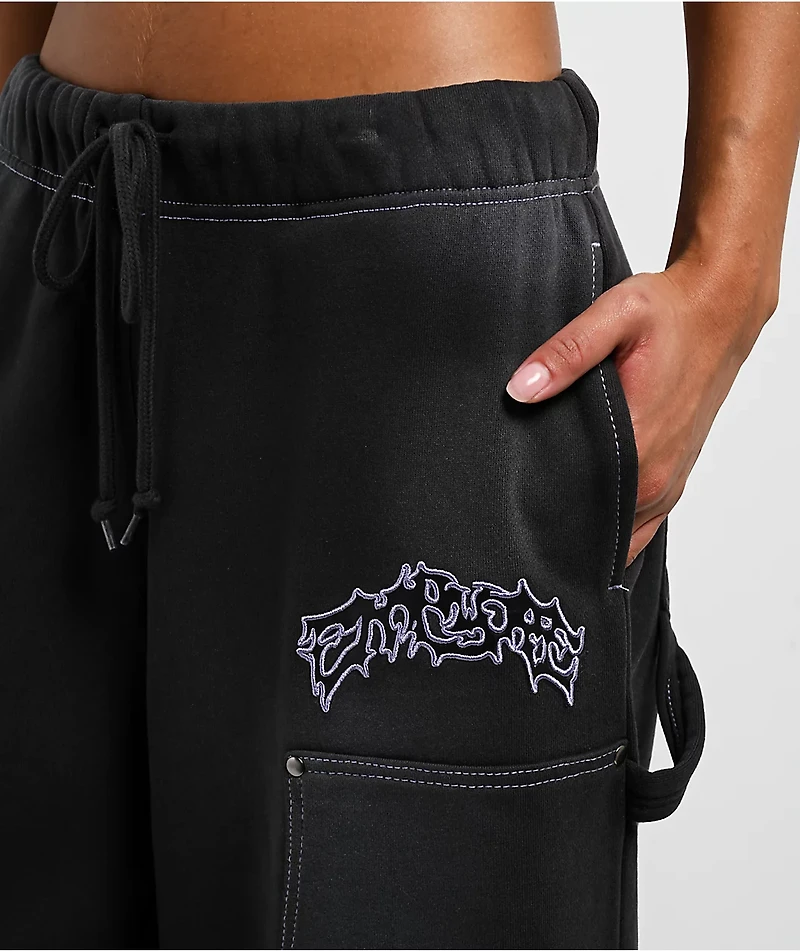 Empyre Whitney Workwear Black Wash Wide Leg Sweatpants