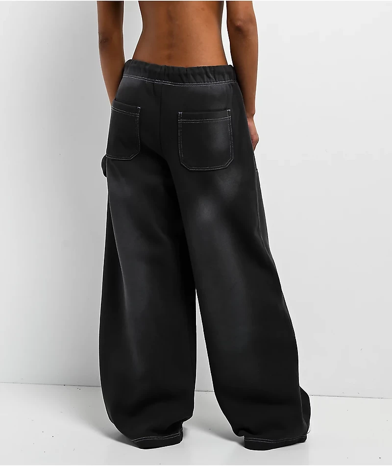 Empyre Whitney Workwear Black Wash Wide Leg Sweatpants