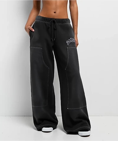 Empyre Whitney Workwear Black Wash Wide Leg Sweatpants