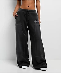 Empyre Whitney Workwear Black Wash Wide Leg Sweatpants