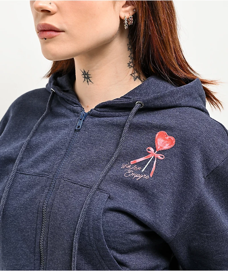 Empyre With Love Blue Crop Zip Hoodie