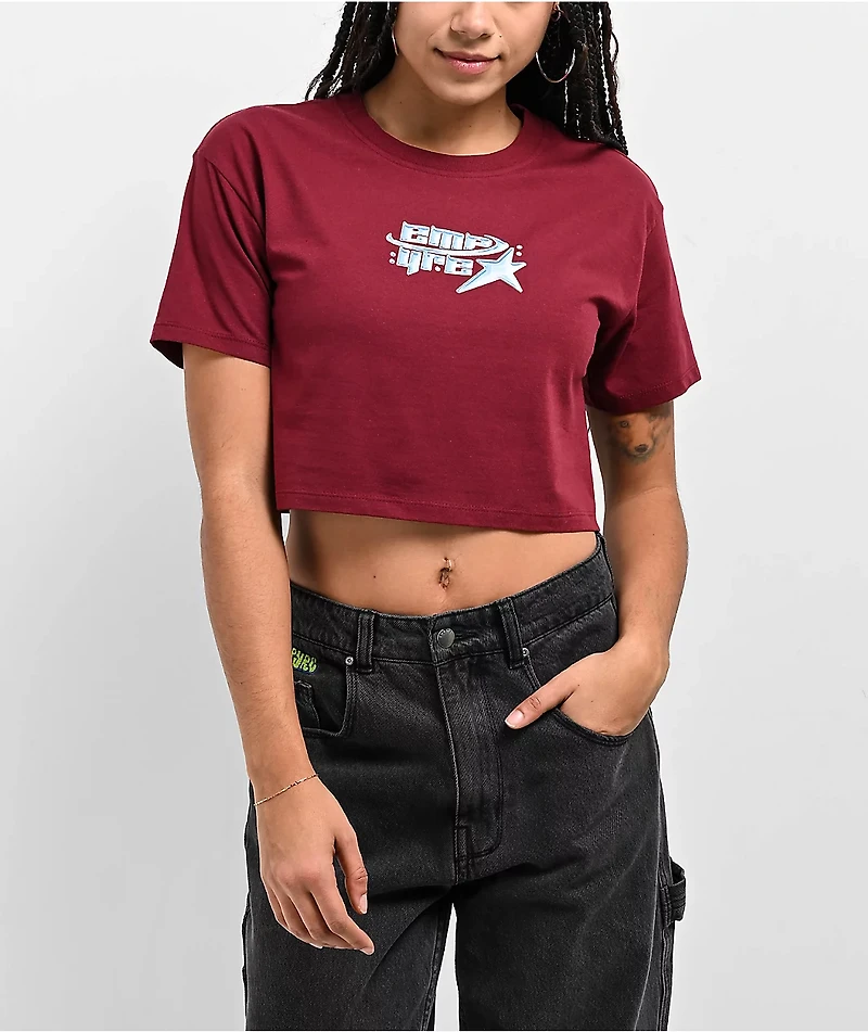 Empyre Y2K Star Maroon Crop T-Shirt