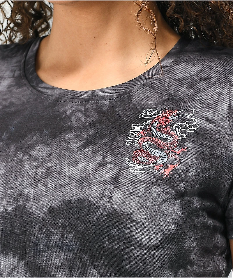 Empyre Yohanna Dragon Black & Grey Tie Dye Crop T-Shirt