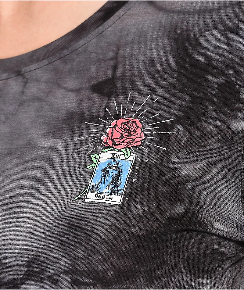 Empyre Yohanna Skeleton Hand Black Tie Dye Crop T-Shirt