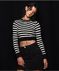 Ethos Black & White Stripe Crop Sweater