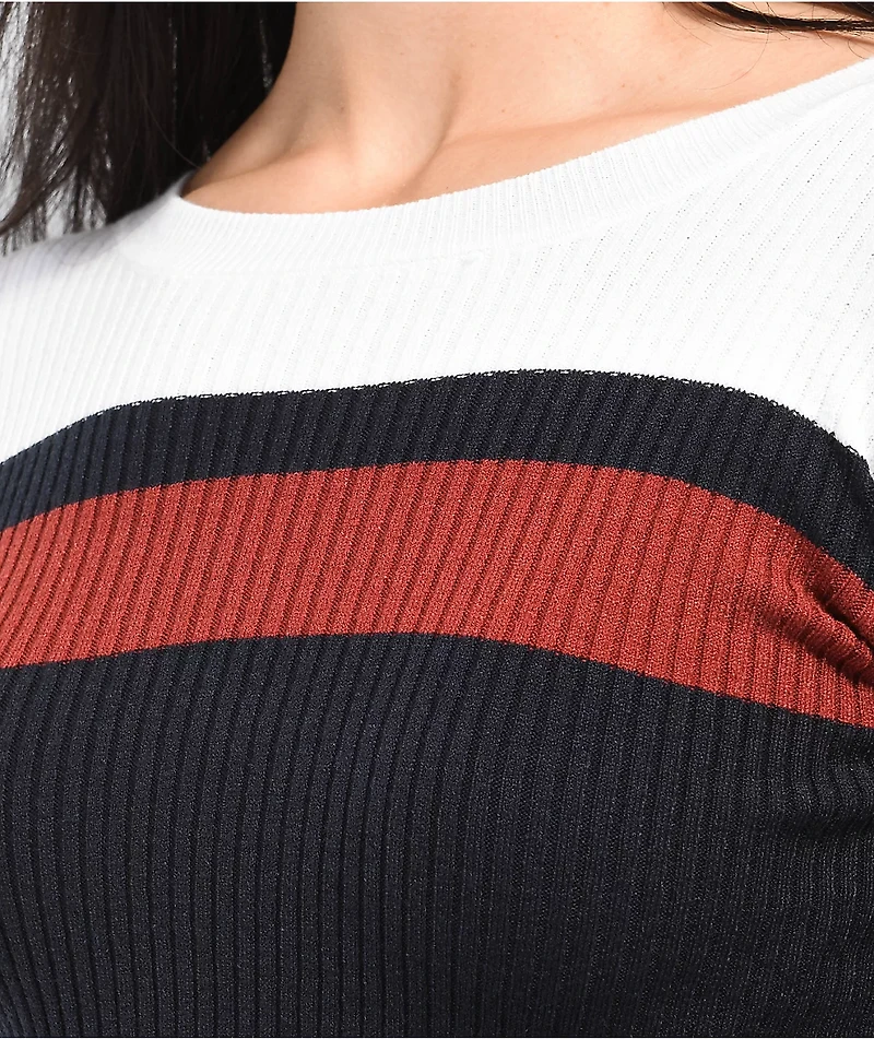 Ethos Maroon Colorblock Long Sleeve Crop Sweater