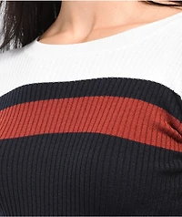 Ethos Maroon Colorblock Long Sleeve Crop Sweater