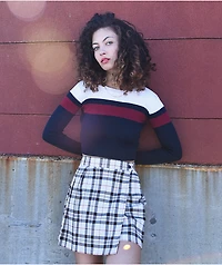 Ethos Maroon Colorblock Long Sleeve Crop Sweater