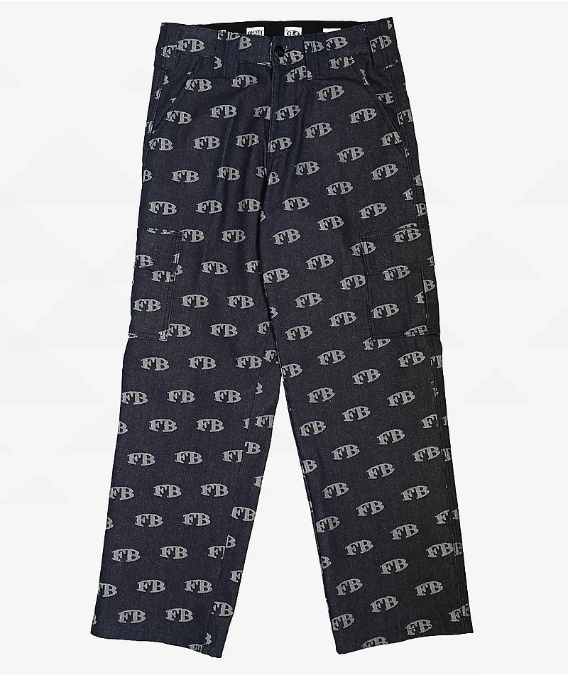 FB County All Over Print Blue Cargo Jeans