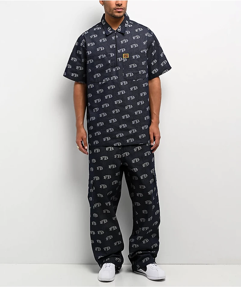 FB County All Over Print Blue Cargo Jeans